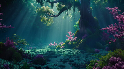 A dreamy forest, where trees whisper secrets and shadows move with intent, a surreal escape into a...