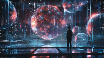 Antimatter research for curing rare diseases, high-tech lab with futuristic technology in use