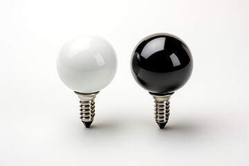 Black and white light bulbs on a white background. Generated by artificial intelligence