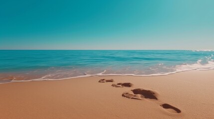 Fototapeta na wymiar Gentle Waves Washing Over Footprints on a Serene Beach.