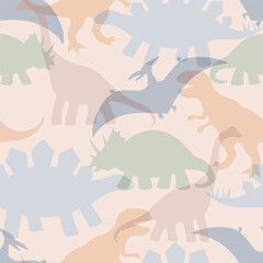 Overlapping Dinosaurs Seamless Vector Pattern, Line art Dinosaurs Kids Seamless Repeat, textile © Kateryna