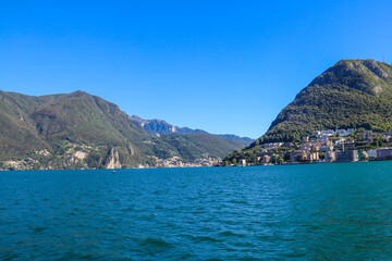 Naklejka premium View of lake Lugano in Ticino canton, Switzerland