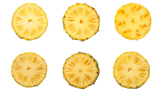 Pineapple Slices: Vibrant Exotic Fruit Illustration for Summer Designs, Top View 3D Clipart with Fresh Juicy Appeal, Isolated on Transparent Background for Creative Creations.
