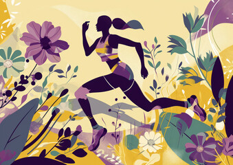 Fast-paced Female Runner Enjoying Summer Fitness: Illustration with Young Woman Exercising in a Park