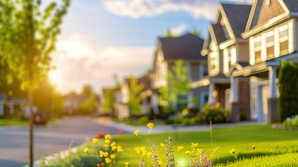 residential neighborhood houses blurred background . real state, buildings, architecture, business