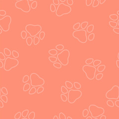 Pink seamless pattern with outline paws