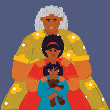 African women of different generations standing together. Women's support and protection, the union of feminists or motherhood. The concept of the female empowerment movement.