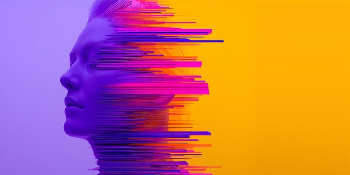 Artistic colorful illustration face with lines forming a face. Generative AI