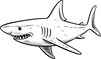 Cute Kid drawing shark ocean animal in hand-drawn style