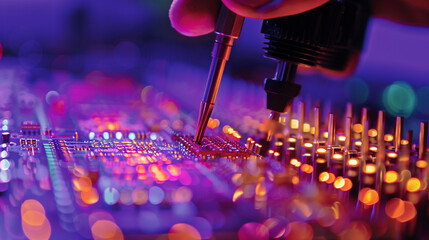 In the fast-paced world of microchip production, a close-up view captures workers at the assembly line, where they collaborate seamlessly to manufacture high-performance microchips