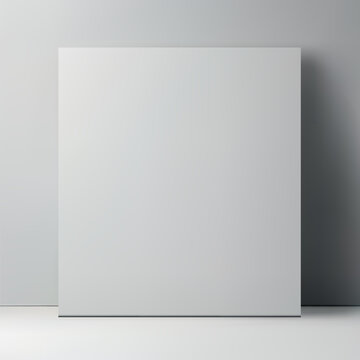 Blank white interior room with empty white canvas