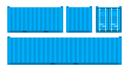 Set Blue cargo containers. Freight Shipping, delivery and transportation. Vector illustration
