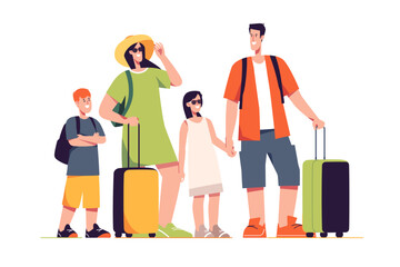 Happy traveling tourist family. Vector illustration