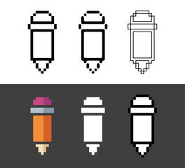 Pixel art outline thin icon sets of pencil for writing a task or studying, Simple pixelated style icon of pencil, 8bits, vector illustration for asset.