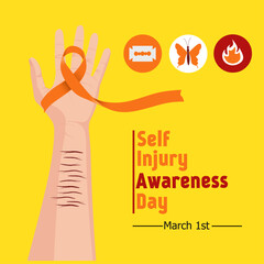 Self injury awareness day vector illustration campaign poster 