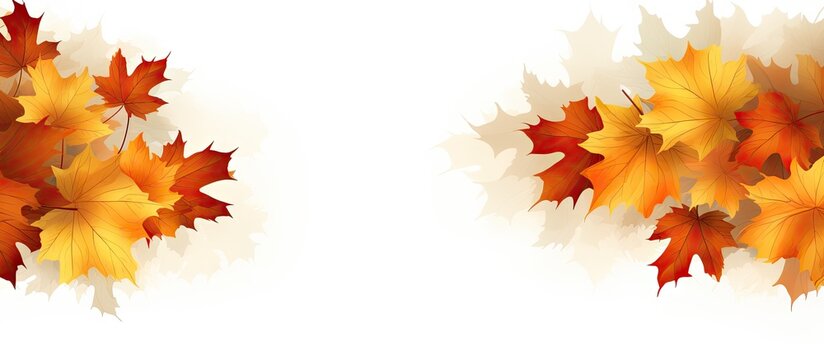 Two vibrant images of autumn leaves, showcasing the beauty of Maple leaves against a clean white background. These leaves feature rich hues of red, orange, and yellow, symbolizing the fall season.