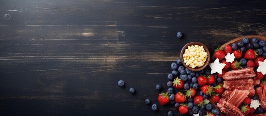 A bowl of colorful fruit and a bowl of crispy cereal are placed on a wooden table. The scene...