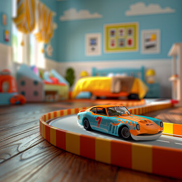 Toy own racetrack in kids bedroom 