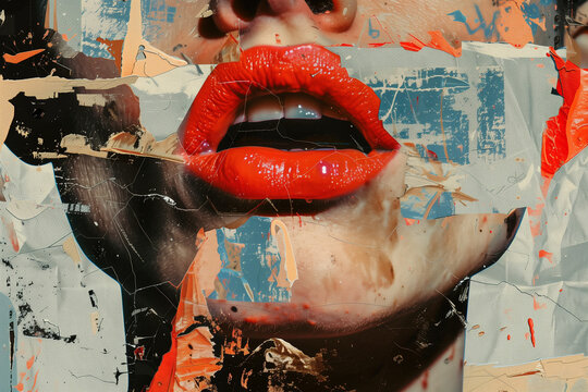 a photo of a woman washed out from papier mache a collage with many paper pieces, abstract whispers, oil on panel, street art graffiti-inspired, close-up