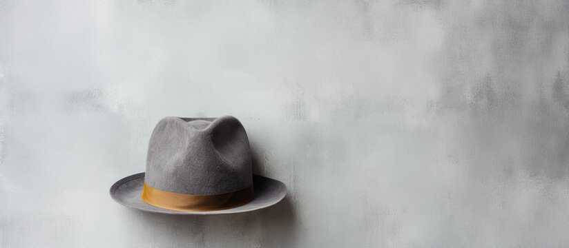 A painting depicting a hat hanging on a wall, with intricate details and vibrant colors. The hat is the focal point of the artwork, commanding attention in the room.