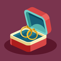 A pair of wedding bands nestled in a velvet ring box. vektor illustation