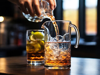 clear glass with drink from a pitcher ai generator - obrazy, fototapety, plakaty