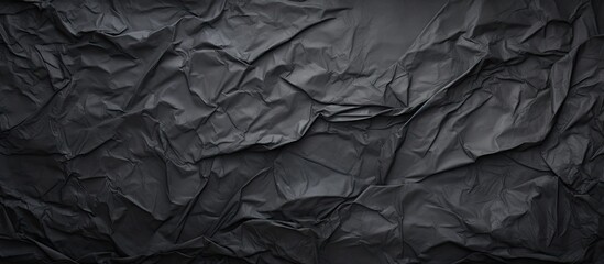 A crumpled and wet black paper creates a textured backdrop with blank space for copy. The papers folds and creases add depth and visual interest to the background.