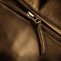 Worn Brown Leather Jacket Zipper