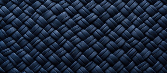 This close-up shot showcases a navy blue woven material with a distinctive wicker pattern. The texture of the vintage fabric is emphasized, highlighting its intricate design.