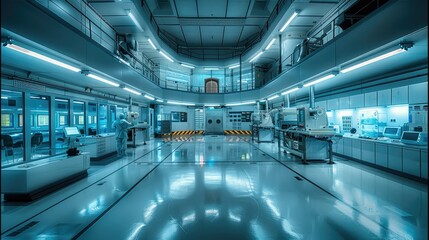 Biological laboratory in a large and high underground bunker. Generative AI. - obrazy, fototapety, plakaty