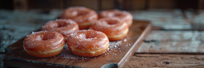 Glazed donut set over a wooden surface - Powered by Adobe
