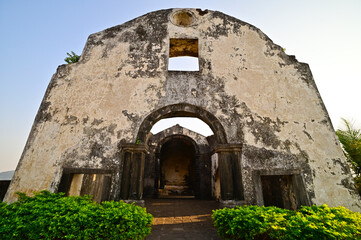 Ruins of a Church on Korlai fort. A naval defence fort during Portuguese colonisation of India. The...