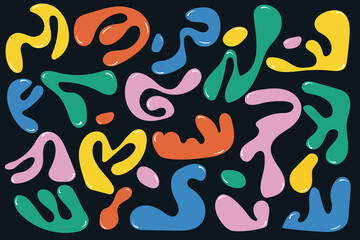 Liquid abstract organic blob shapes. Wavy elements bubbles and drops in trendy y2k style. Template poster card template design bright streamlined shape