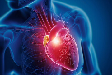 Human heart anatomy on blue background. 3d illustration with medical concept