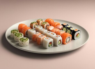 Sushi rolls neatly arranged on a plate 