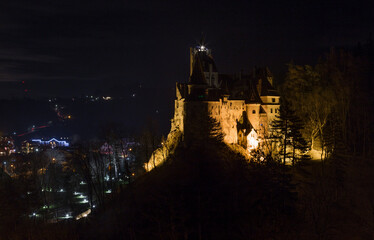 Dracula's medieval castle at night, Bran ,Transylvania. Romania.