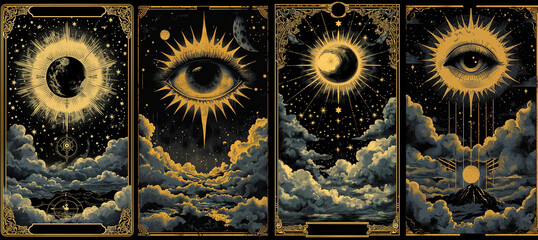 set of illustrations of tarot cards, the theme of isoterics and fortune telling - obrazy, fototapety, plakaty