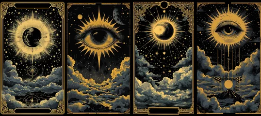 Cercles muraux Pleine lune set of illustrations of tarot cards, the theme of isoterics and fortune telling