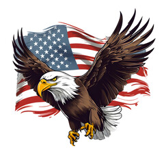 Eagle fly with USA Flag illustration for t-shirt design generated by AI.