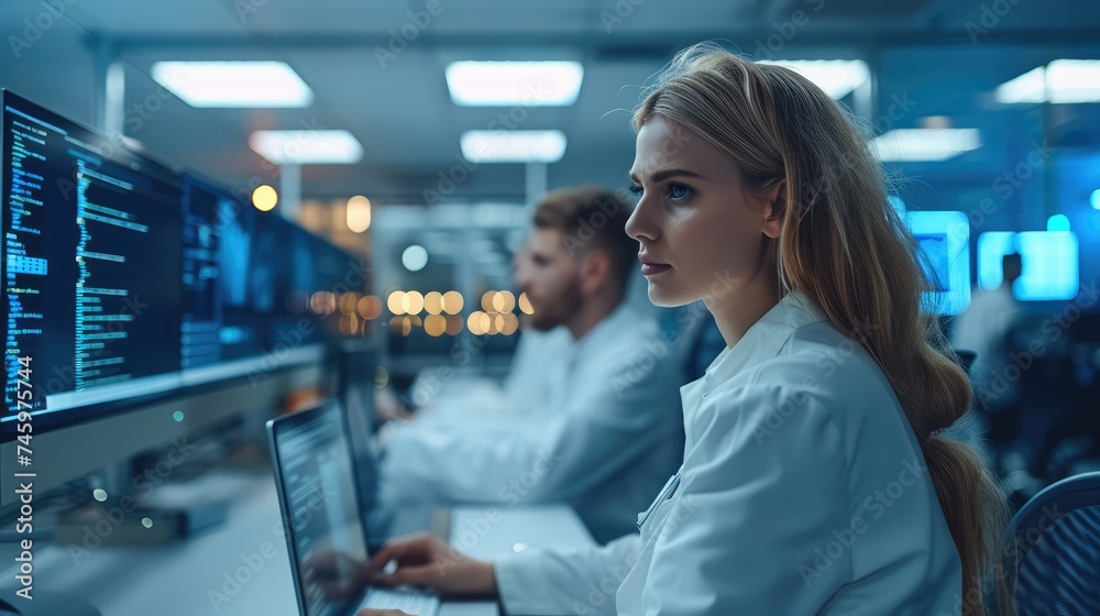 Poster technology people working at it department. generative ai.