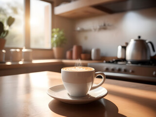 Brewed Bliss. Coffee Centerstage in a Sunlit Kitchen Ambiance