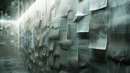 A wall of highly redacted documents. Generative AI.