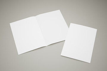 A4 Pamphlet Whitepaper Mockup（A42つ折り白用紙 ／グレー背景モックアップ） - obrazy, fototapety, plakaty