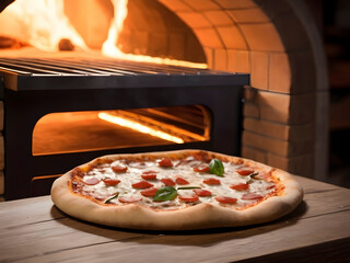 Savor the Aroma: Freshly Baked Pizza on a Rustic Wooden Surface