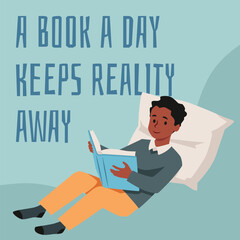 Child engrossed in book, vector illustration