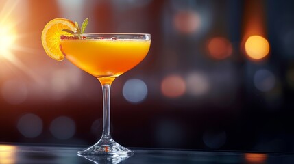 Image of a delicious cocktail presented on a sleek black tabletop, copy space for text - obrazy, fototapety, plakaty