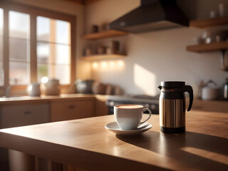 Warmth in a Mug. Afternoon Glow Surrounds a Coffee Haven - obrazy, fototapety, plakaty
