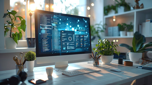 The essential toolkit of modern remote work. set in a sleek, well-organized workspace at home office. Generative AI.