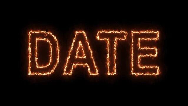 Burning Save the date, Date, See you soon. Burning fire words. Burning Logotype on purple blue background. High quality 4k footage.