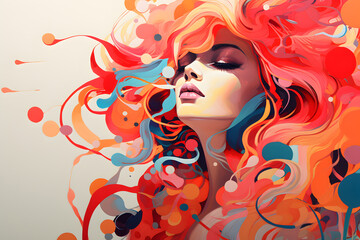 Abstract image of a creative girl with colorful hair. World Graphics Day concept.